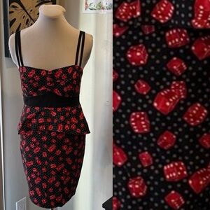 Dice and Polka Dot Black and Red Peplum Dress